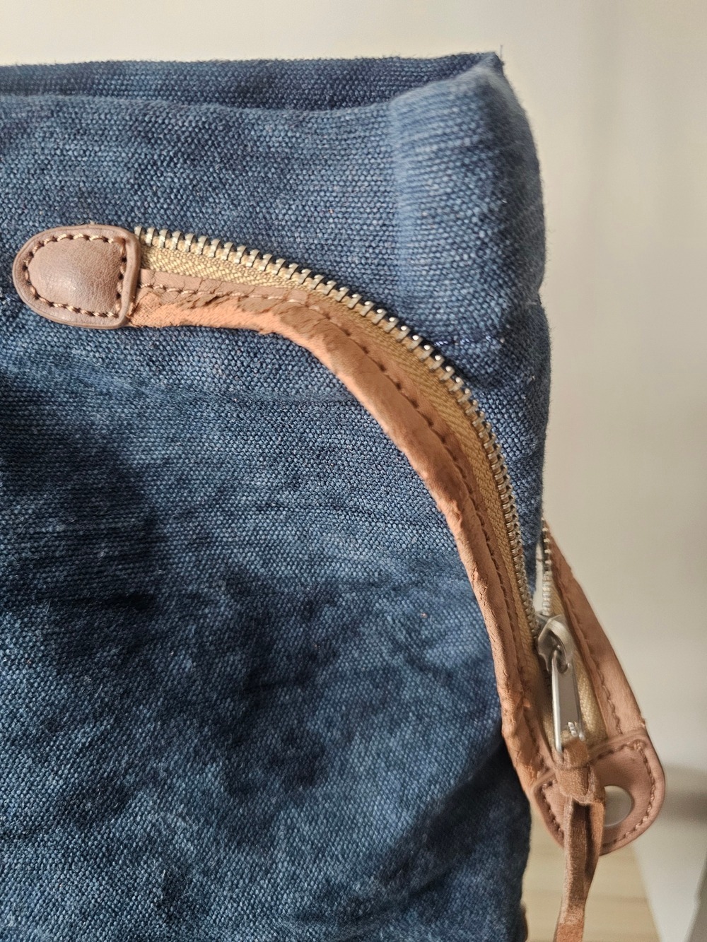 Lucky Brand Navy Canvas Large Tote with Multicolor Stripe Trim and Tan Handles - Picture 5 of 5